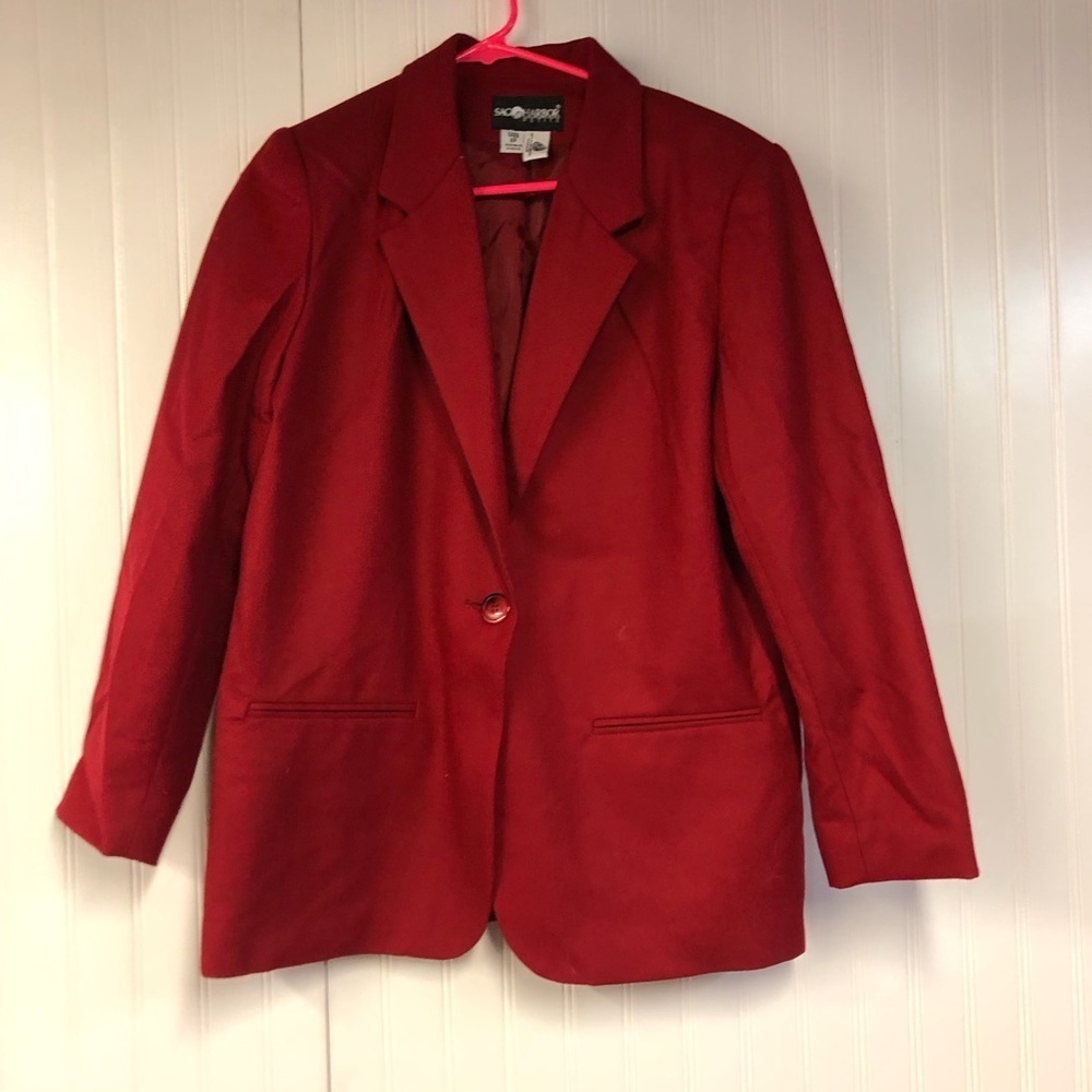 Sag Harbor Women's Red Blazer One Button Merino Wool Size 8 Petite Vintage